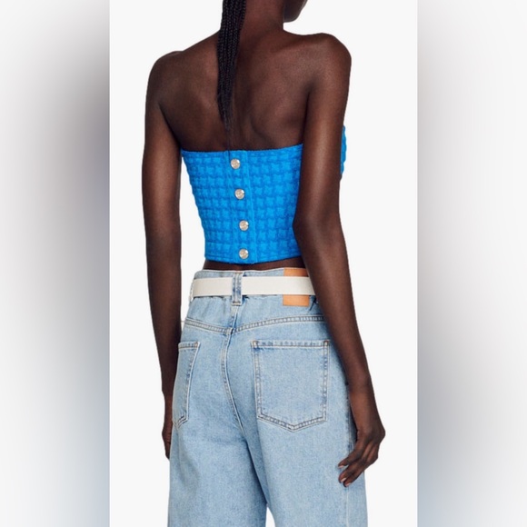 SANDRO Check Bandeau Crop Top sz S - Picture 6 of 10